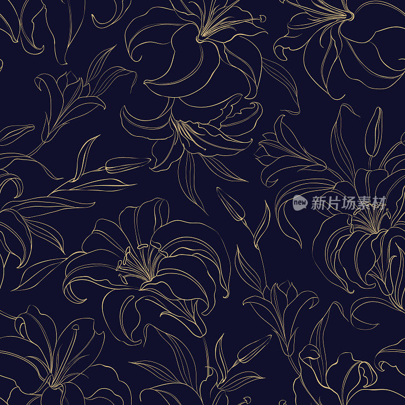 Floral seamless pattern with gentle lily flowers.